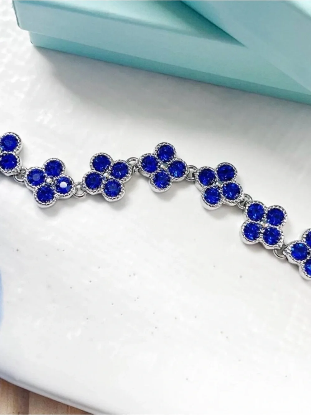 Park Lane Bleu Blue Flower Link Bracelet with Silver-Tone Accents